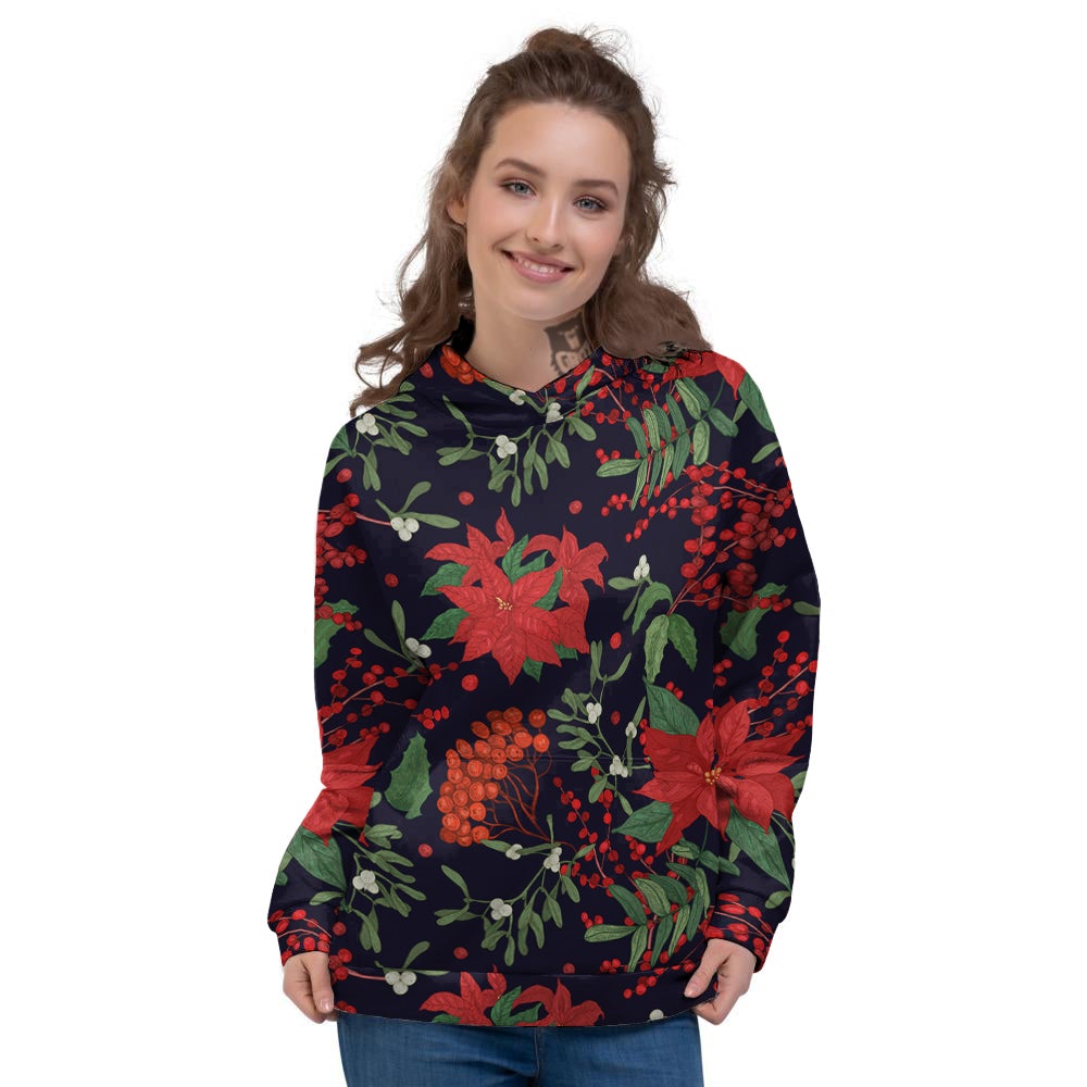 Poinsettia Xmas Print Pattern Women's Hoodie-grizzshop