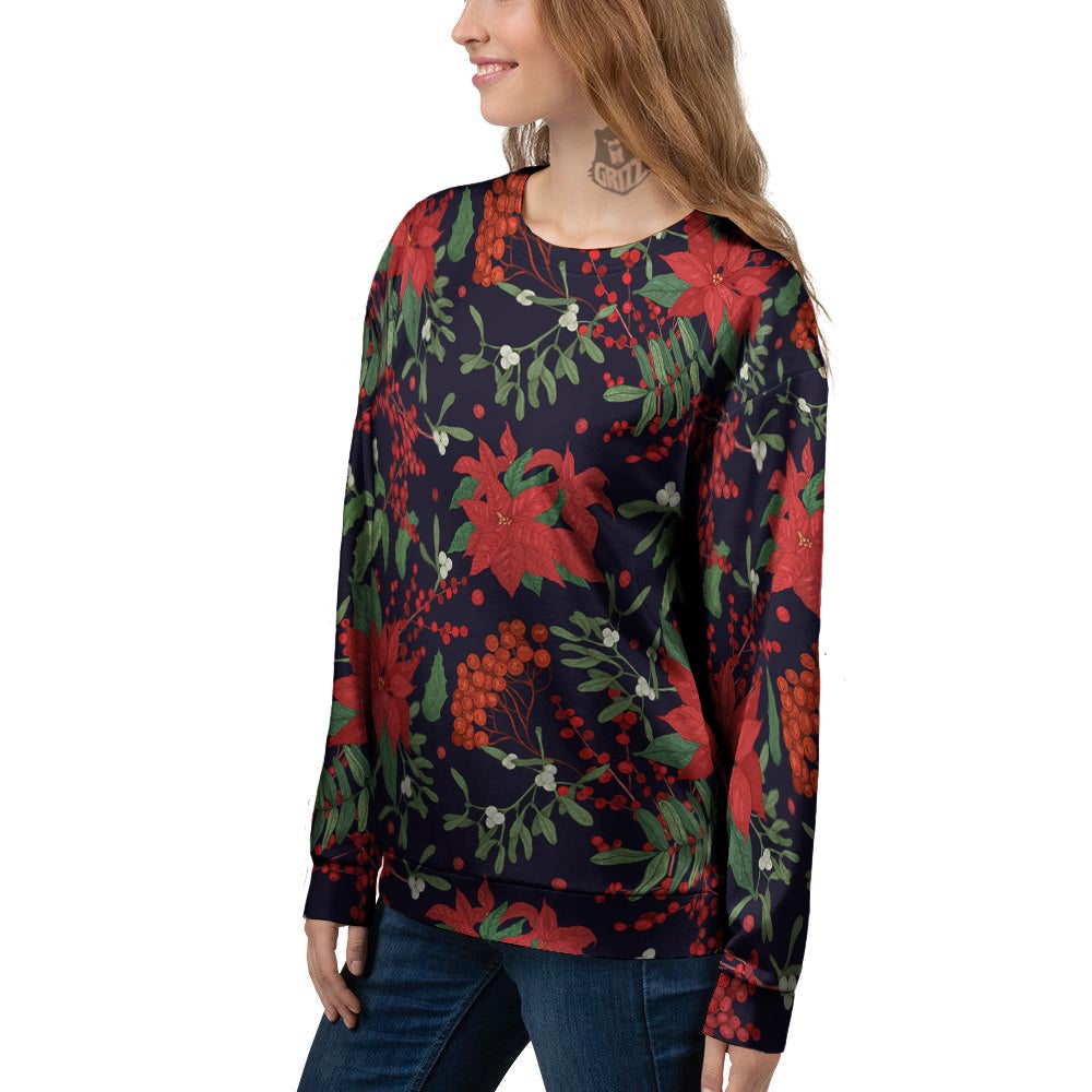 Poinsettia Xmas Print Pattern Women's Sweatshirt-grizzshop