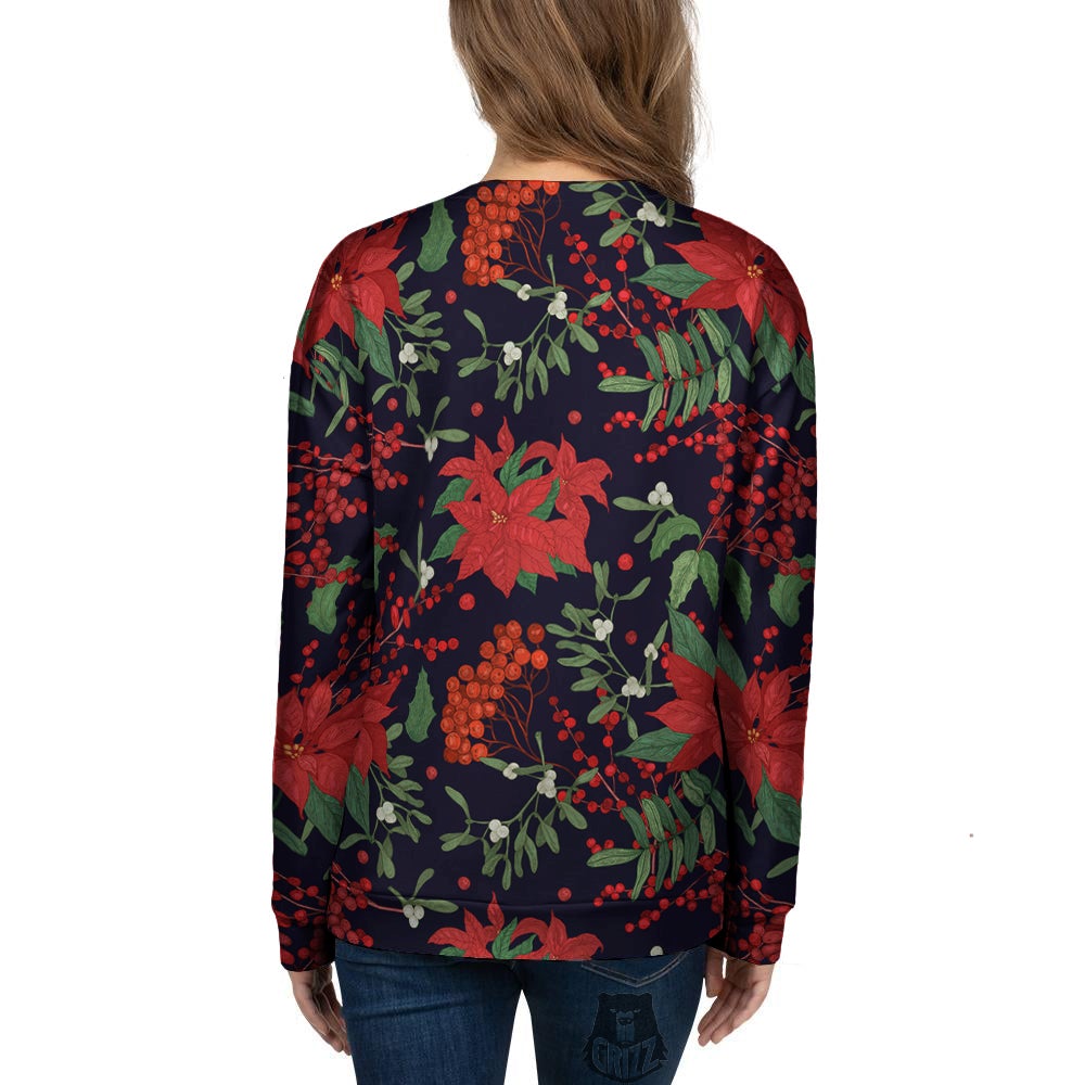 Poinsettia Xmas Print Pattern Women's Sweatshirt-grizzshop