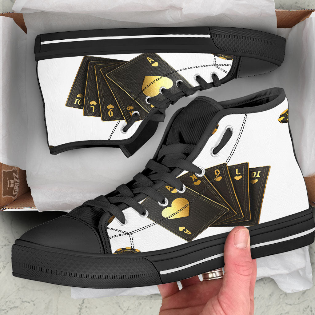 Poker Cards Print Black High Top Shoes-grizzshop