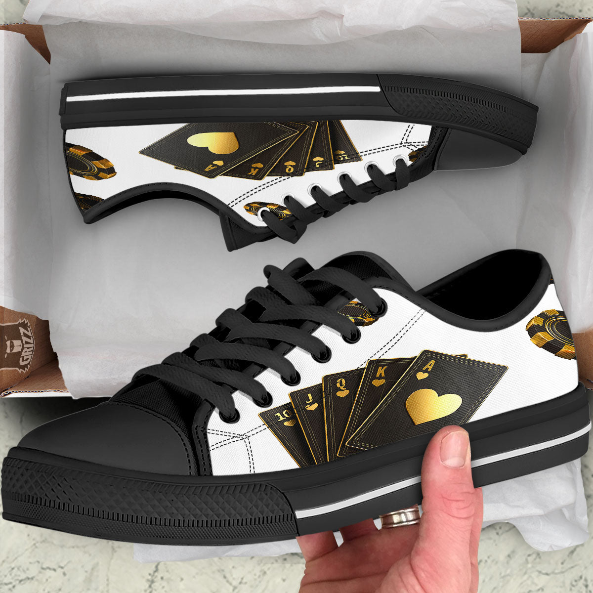 Poker Cards Print Black Low Top Shoes-grizzshop