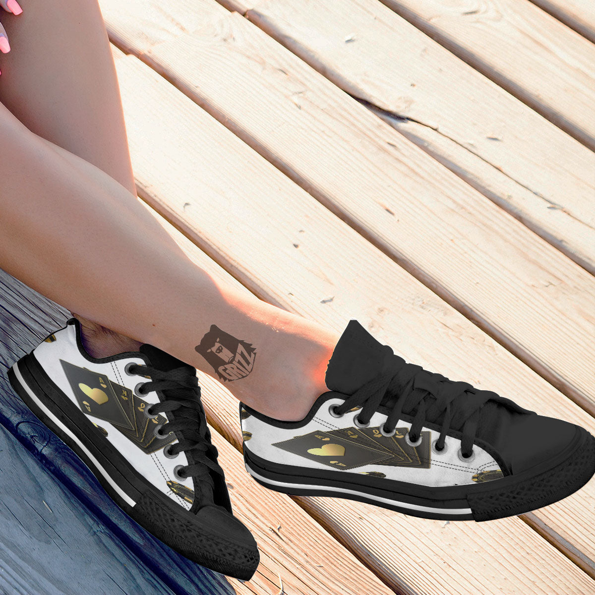 Poker Cards Print Black Low Top Shoes-grizzshop