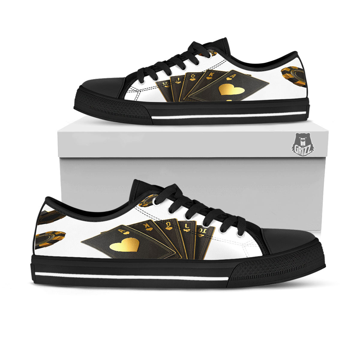 Poker Cards Print Black Low Top Shoes-grizzshop