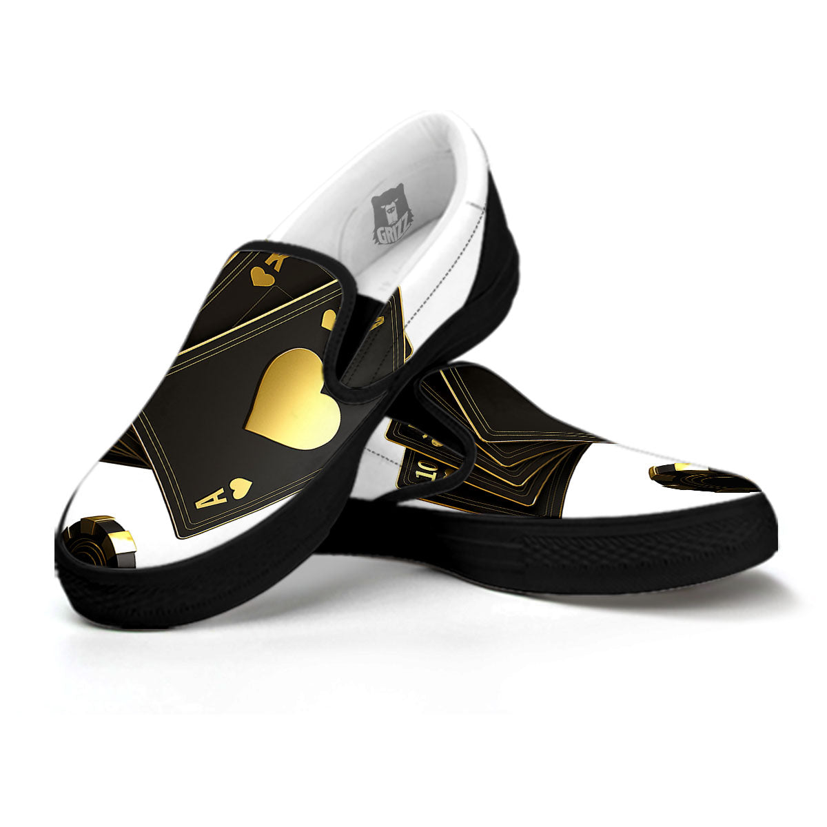 Poker Cards Print Black Slip On Shoes-grizzshop