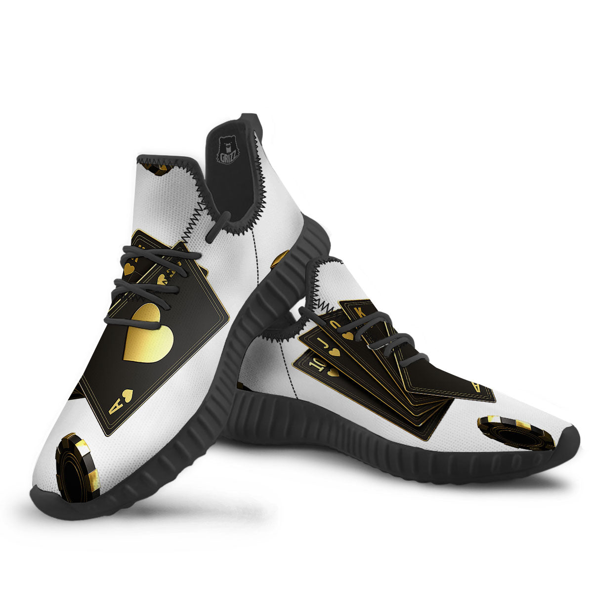 Poker Cards Print Black Walking Shoes-grizzshop
