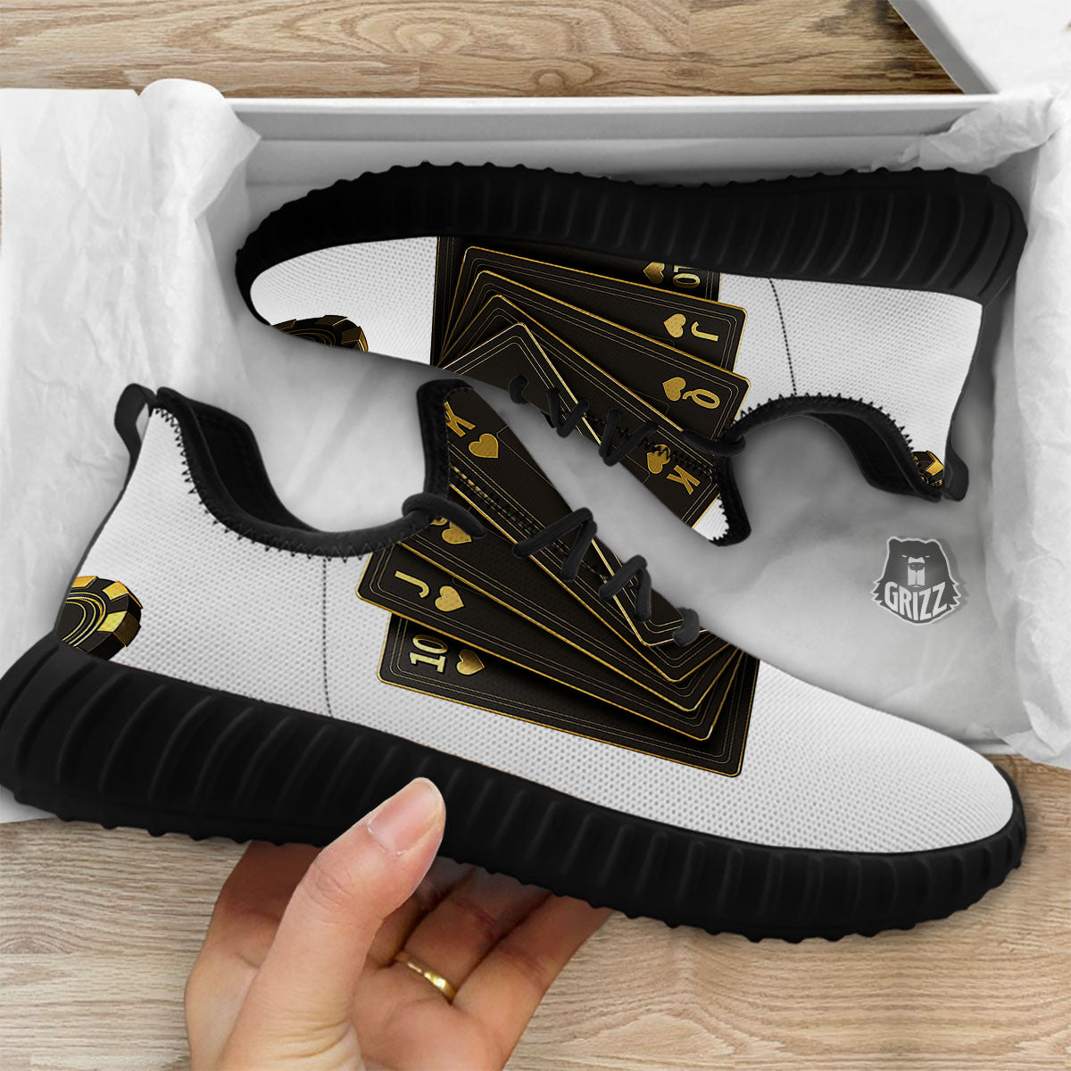 Poker Cards Print Black Walking Shoes-grizzshop