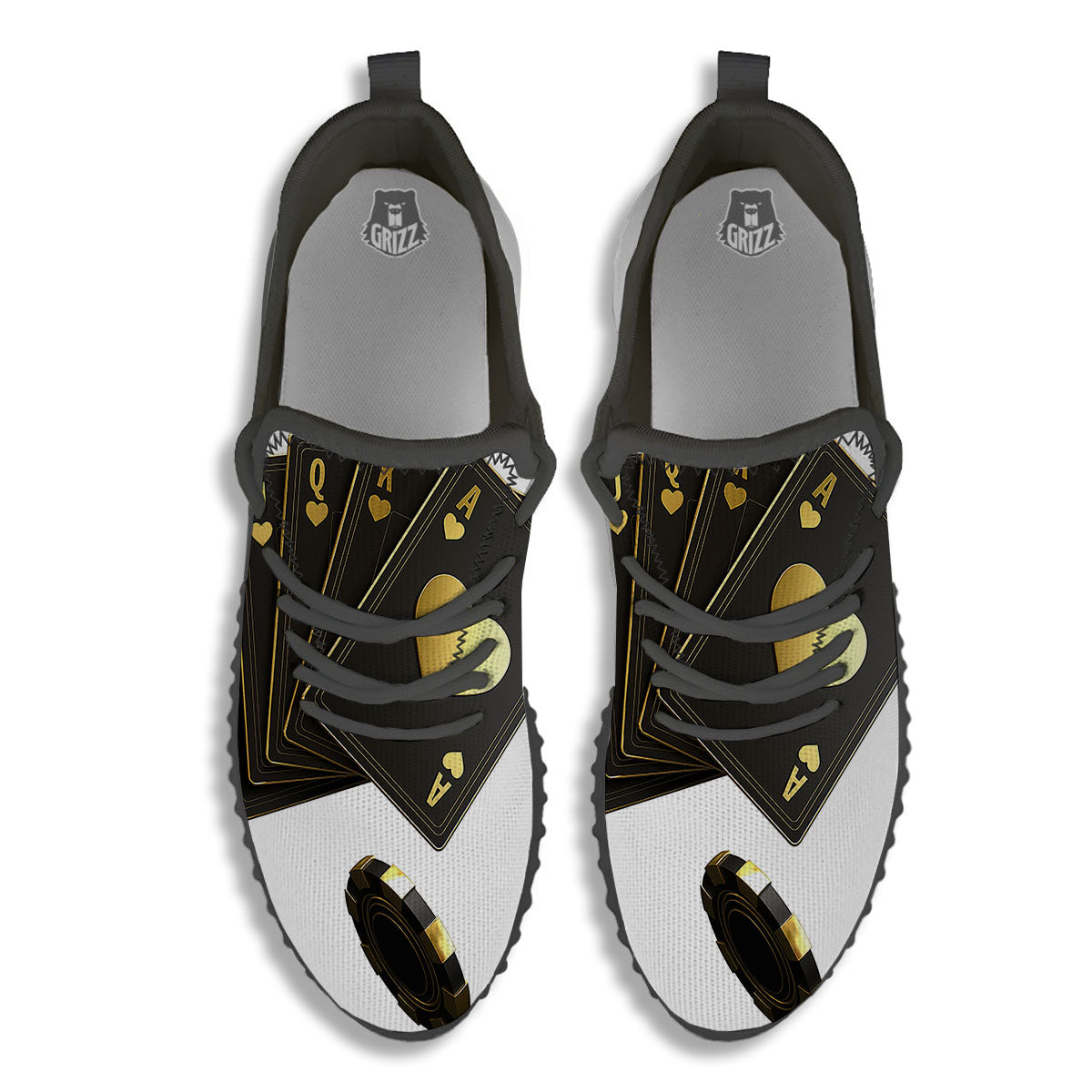 Poker Cards Print Black Walking Shoes-grizzshop