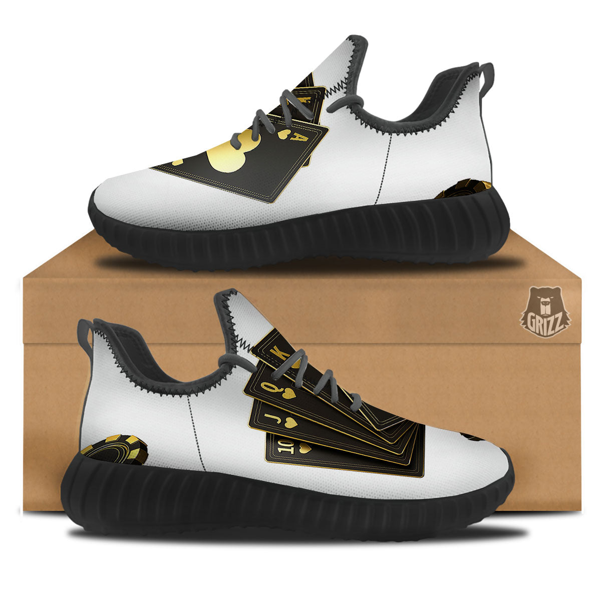Poker Cards Print Black Walking Shoes-grizzshop