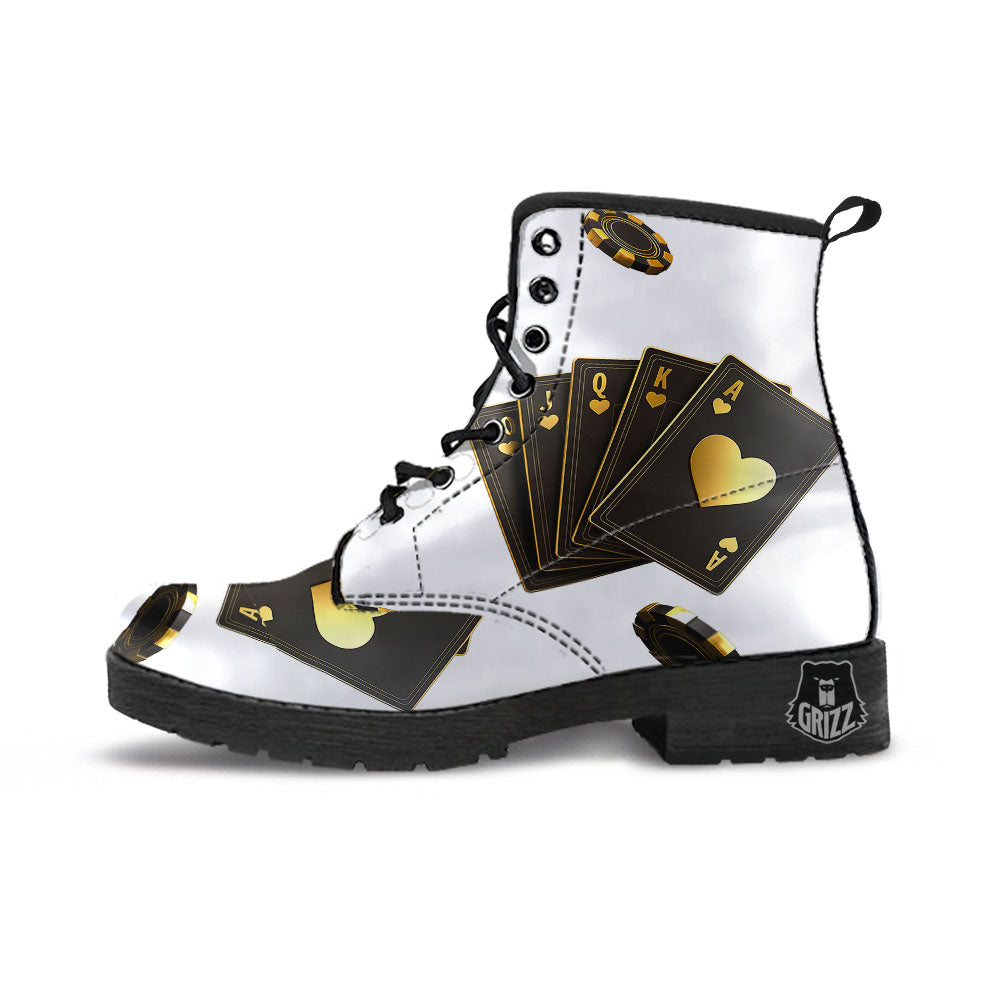 Poker Cards Print Leather Boots-grizzshop