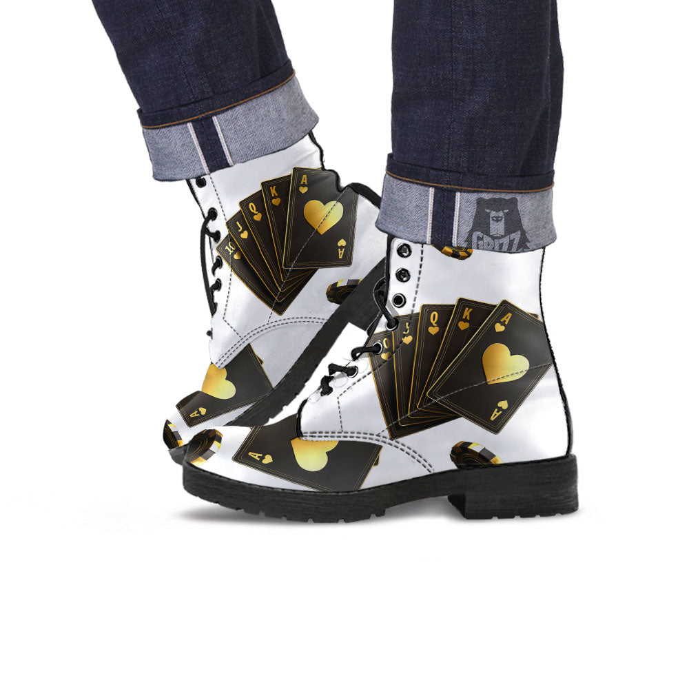 Poker Cards Print Leather Boots-grizzshop