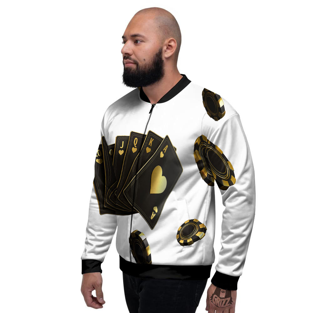 Poker Cards Print Men's Bomber Jacket-grizzshop