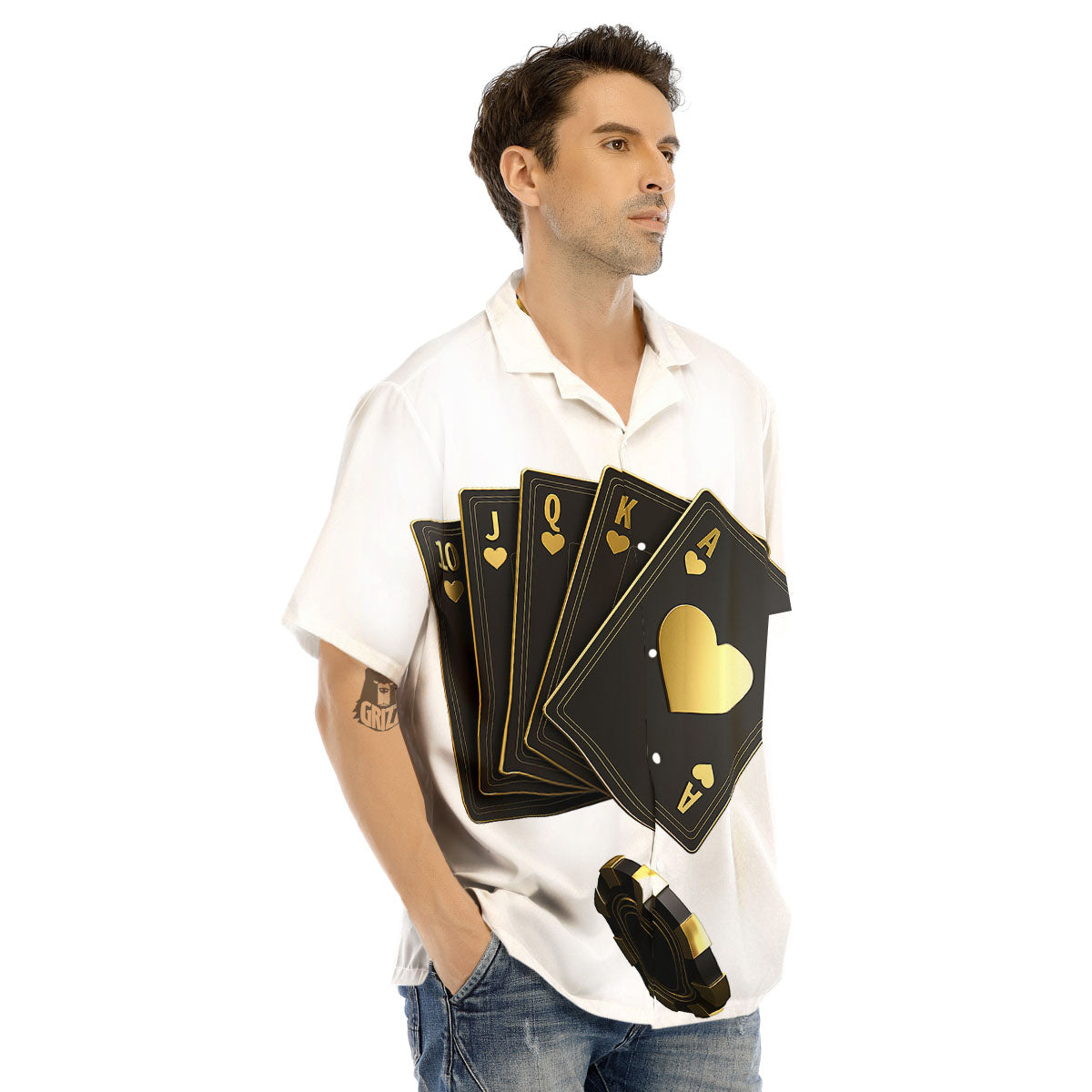 Poker Cards Print Men's Hawaiian Shirt-grizzshop