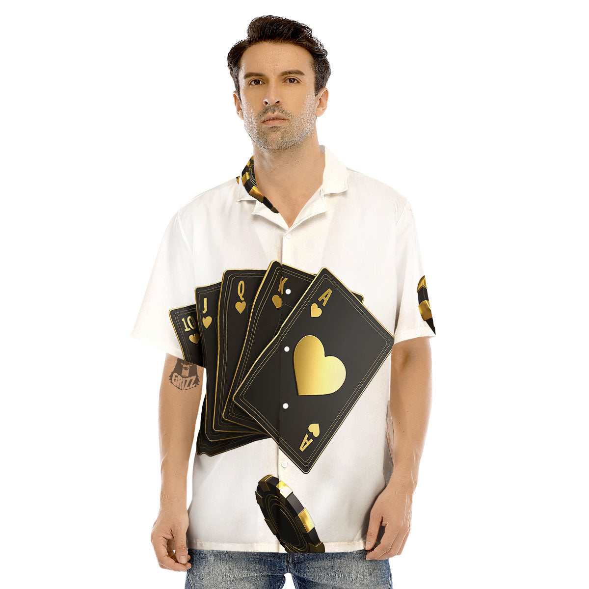 Poker Cards Print Men's Hawaiian Shirt-grizzshop