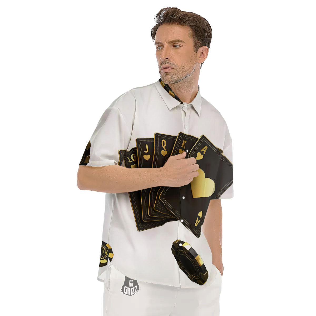 Poker Cards Print Men's Short Sleeve Shirts-grizzshop