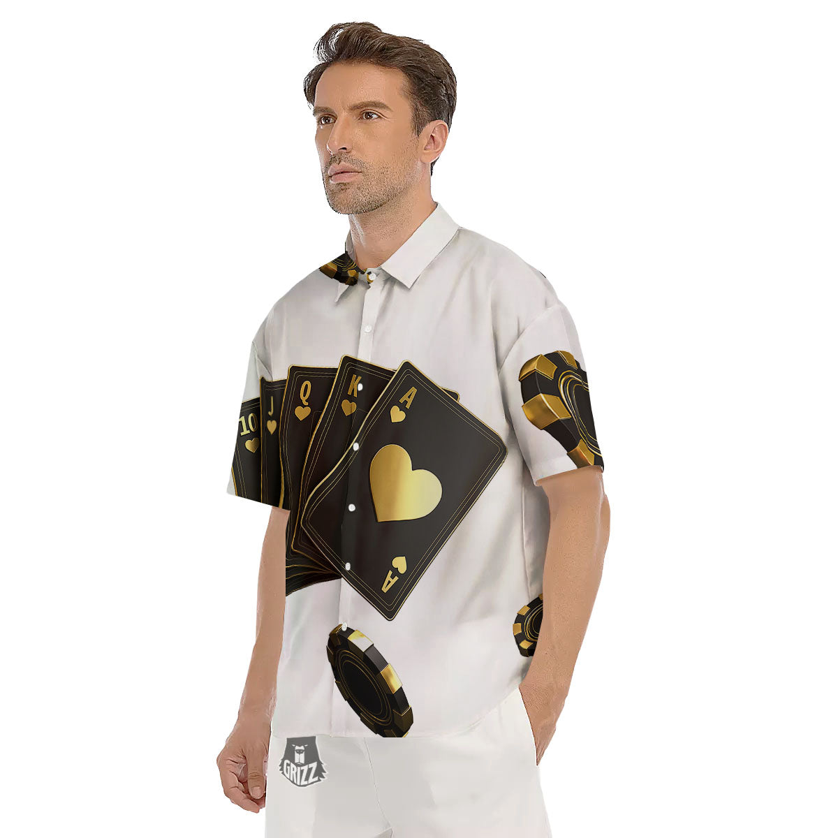 Poker Cards Print Men's Short Sleeve Shirts-grizzshop