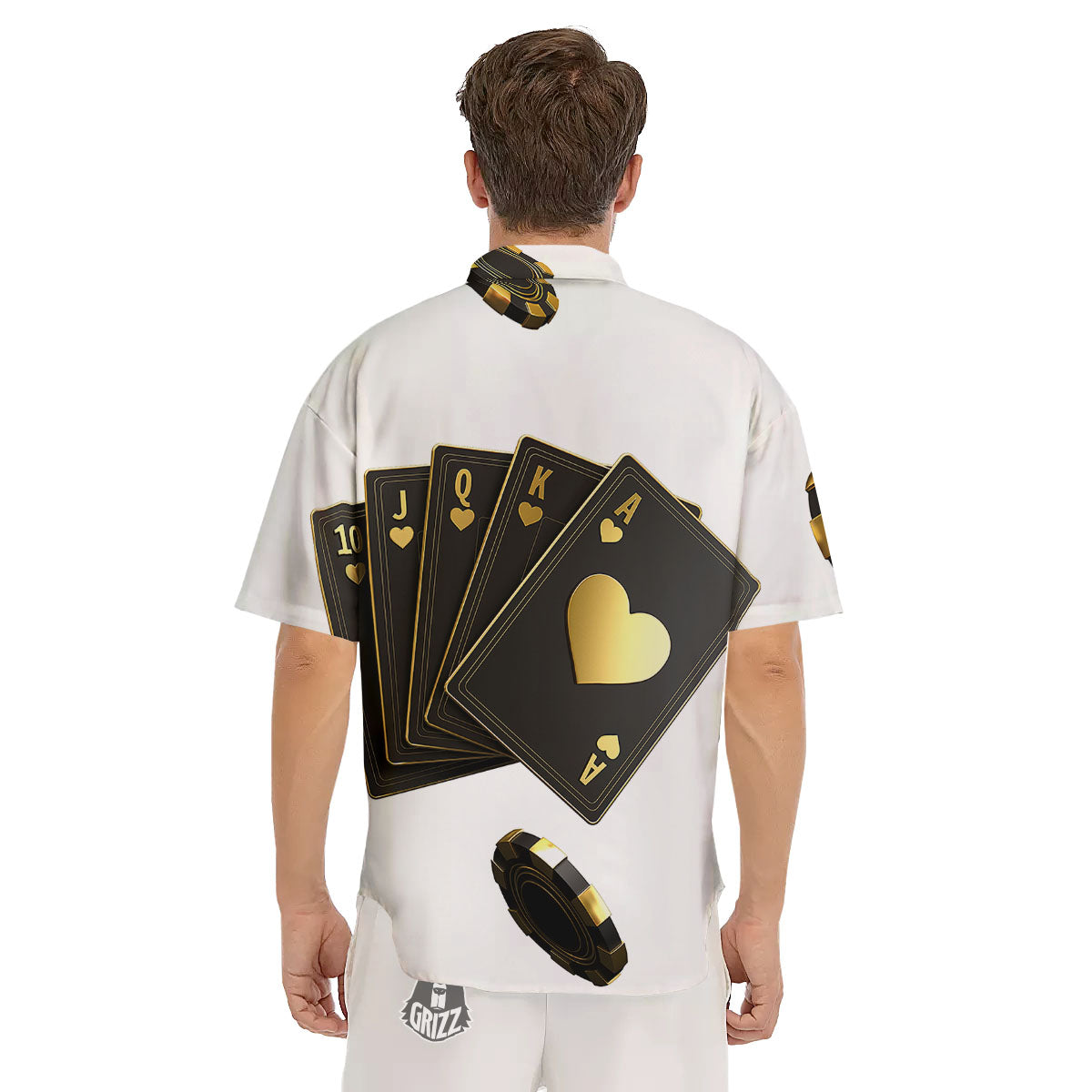 Poker Cards Print Men's Short Sleeve Shirts-grizzshop