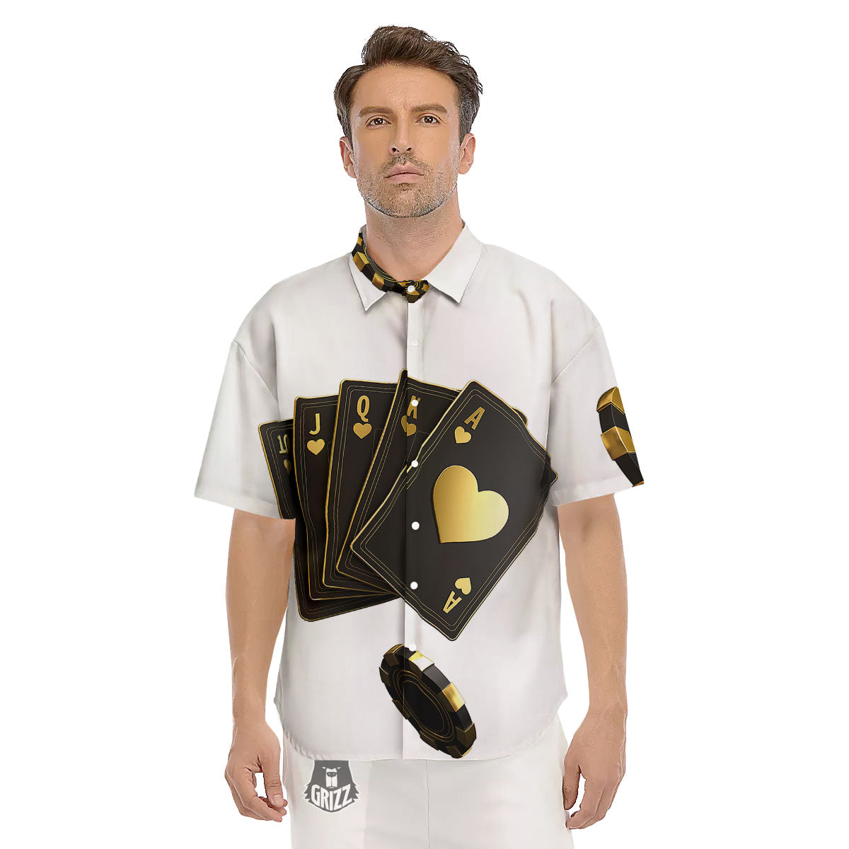 Poker Cards Print Men's Short Sleeve Shirts-grizzshop
