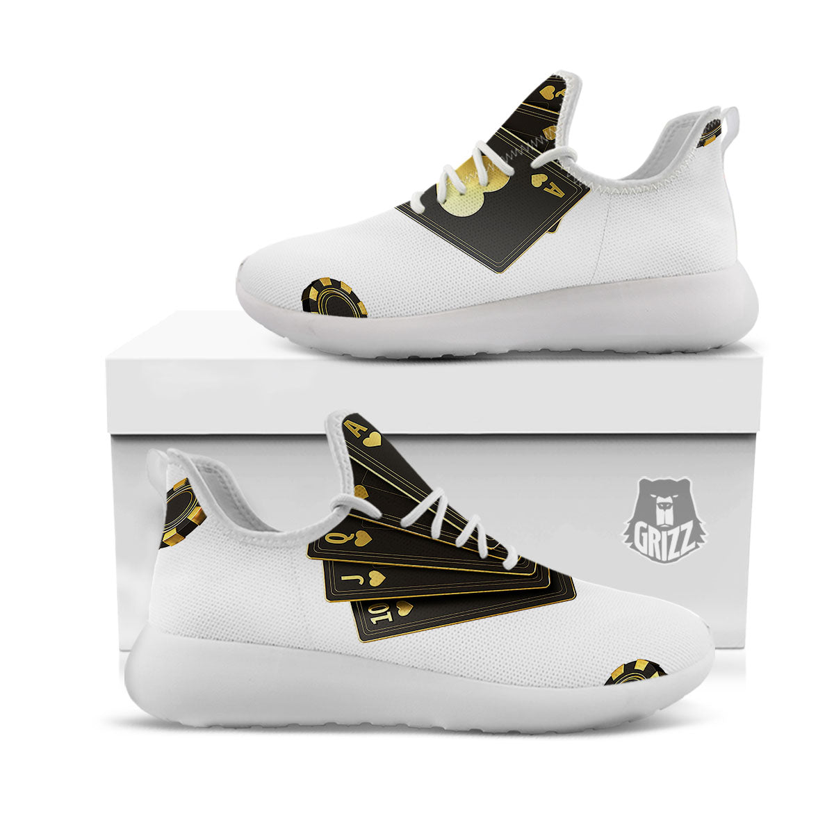 Poker Cards Print White Athletic Shoes-grizzshop
