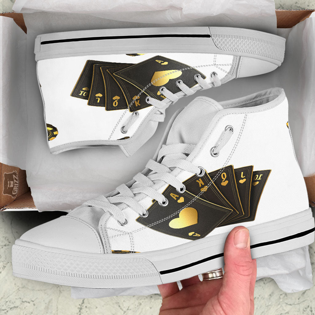 Poker Cards Print White High Top Shoes-grizzshop