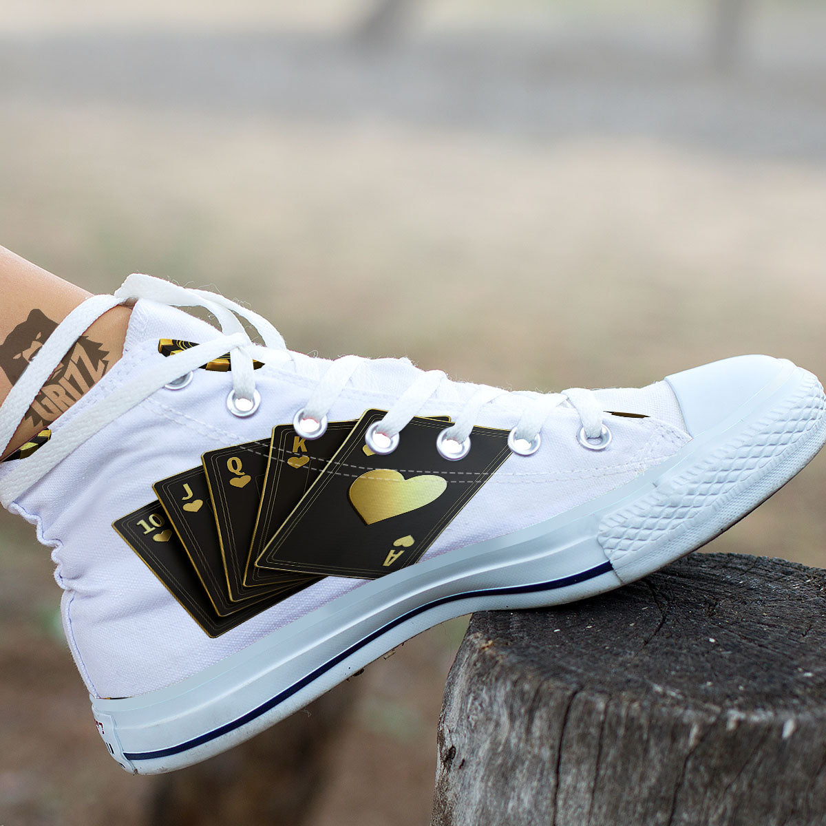 Poker Cards Print White High Top Shoes-grizzshop