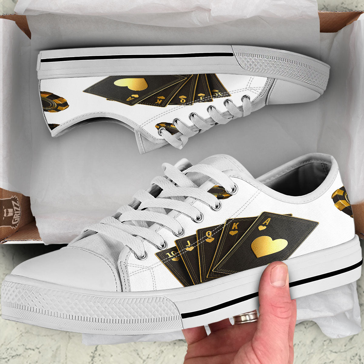 Poker Cards Print White Low Top Shoes-grizzshop