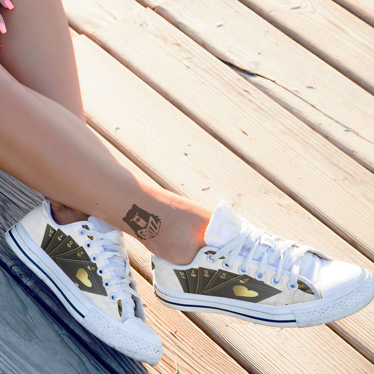 Poker Cards Print White Low Top Shoes-grizzshop