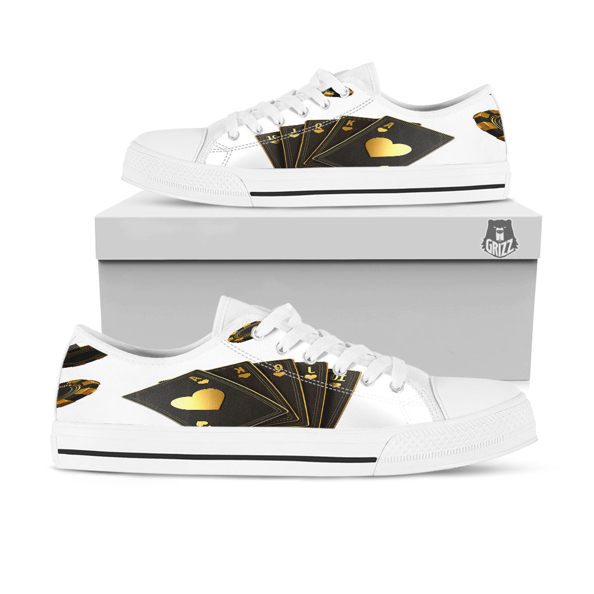 Poker Cards Print White Low Top Shoes-grizzshop