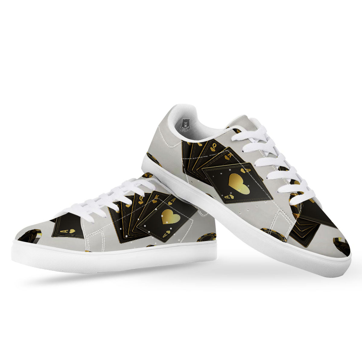 Poker Cards Print White Low Top Sneakers-grizzshop