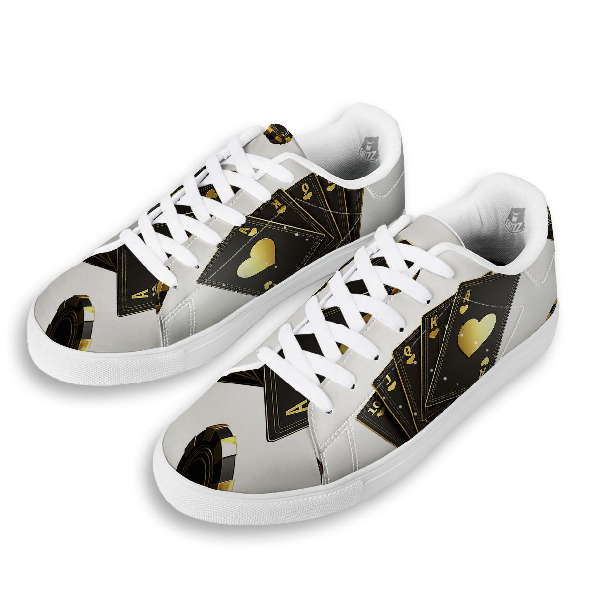 Poker Cards Print White Low Top Sneakers-grizzshop