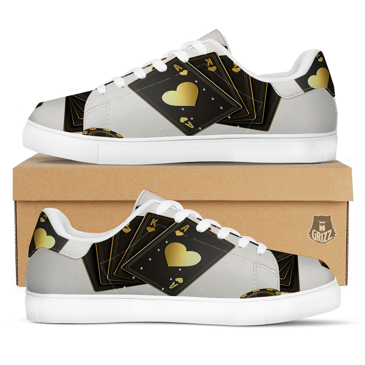 Poker Cards Print White Low Top Sneakers-grizzshop