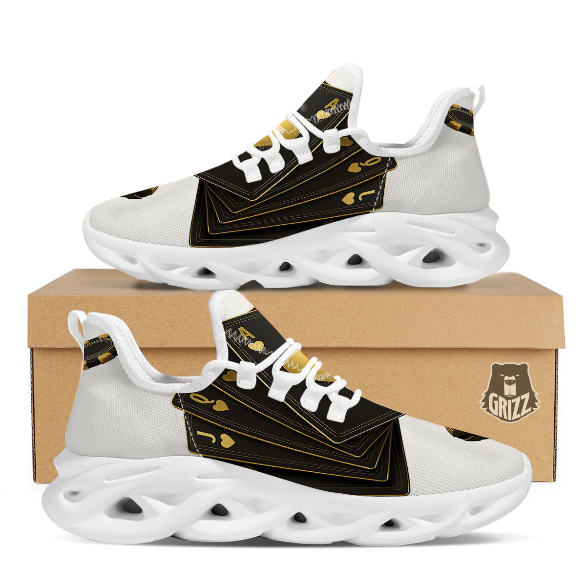 Poker Cards Print White Running Shoes-grizzshop
