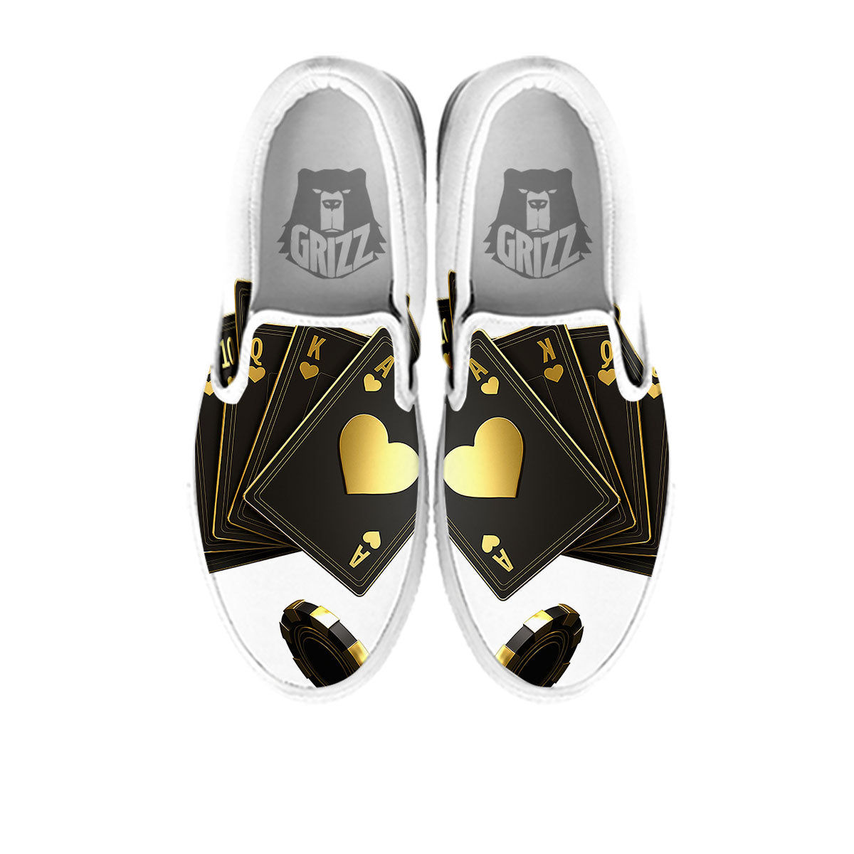 Poker Cards Print White Slip On Shoes-grizzshop