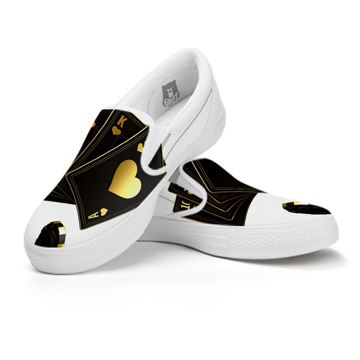 Poker Cards Print White Slip On Shoes-grizzshop