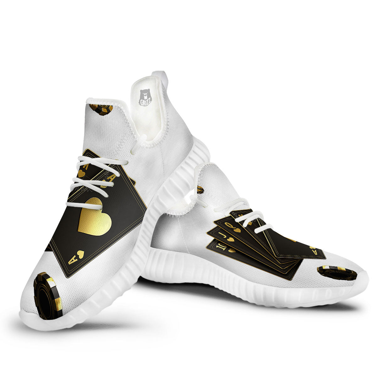 Poker Cards Print White Walking Shoes-grizzshop