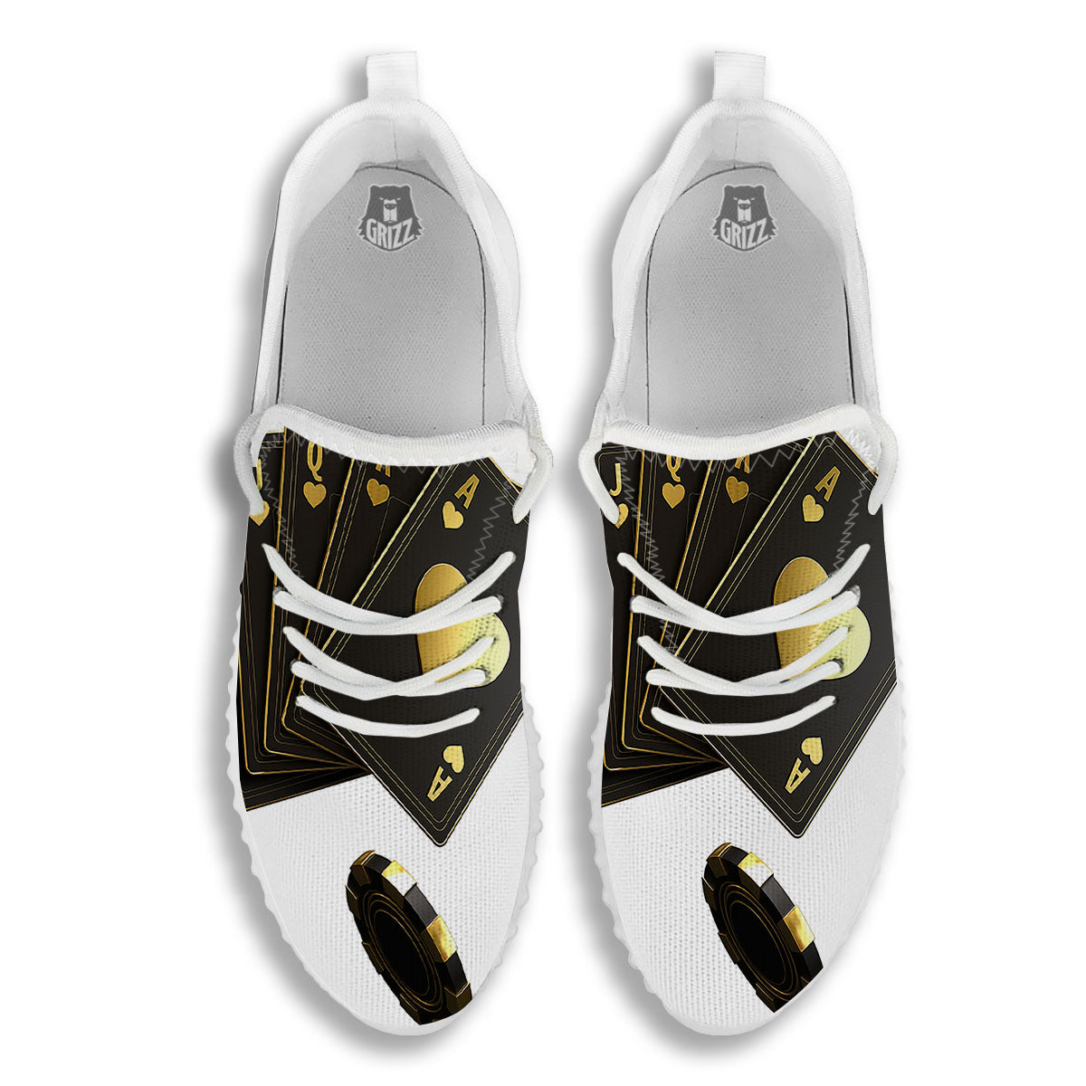 Poker Cards Print White Walking Shoes-grizzshop