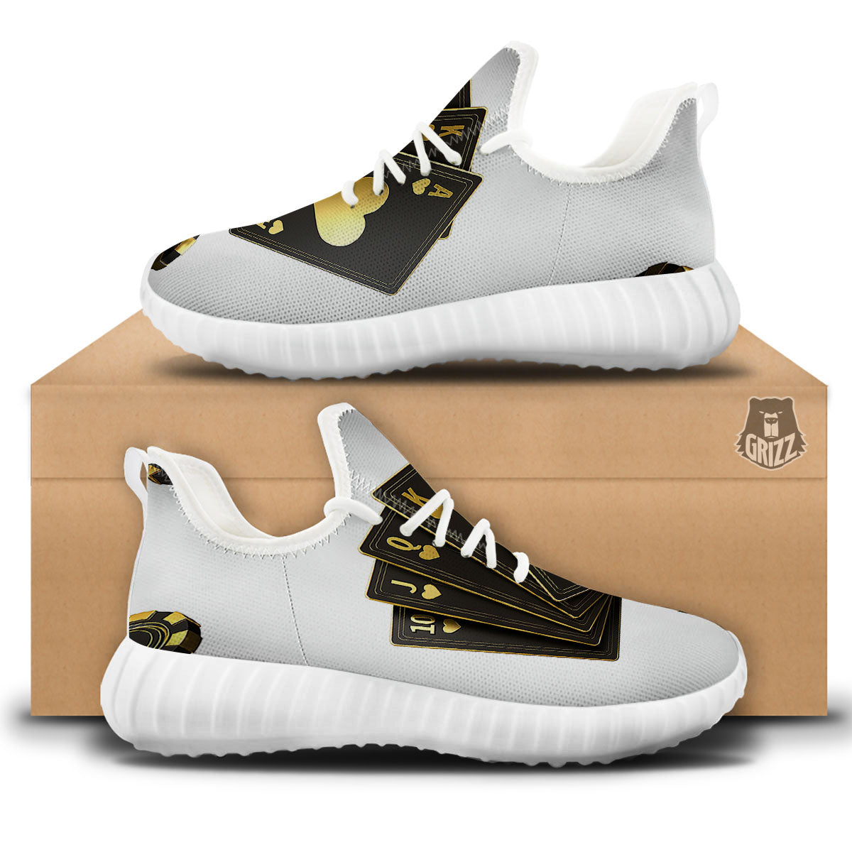 Poker Cards Print White Walking Shoes-grizzshop