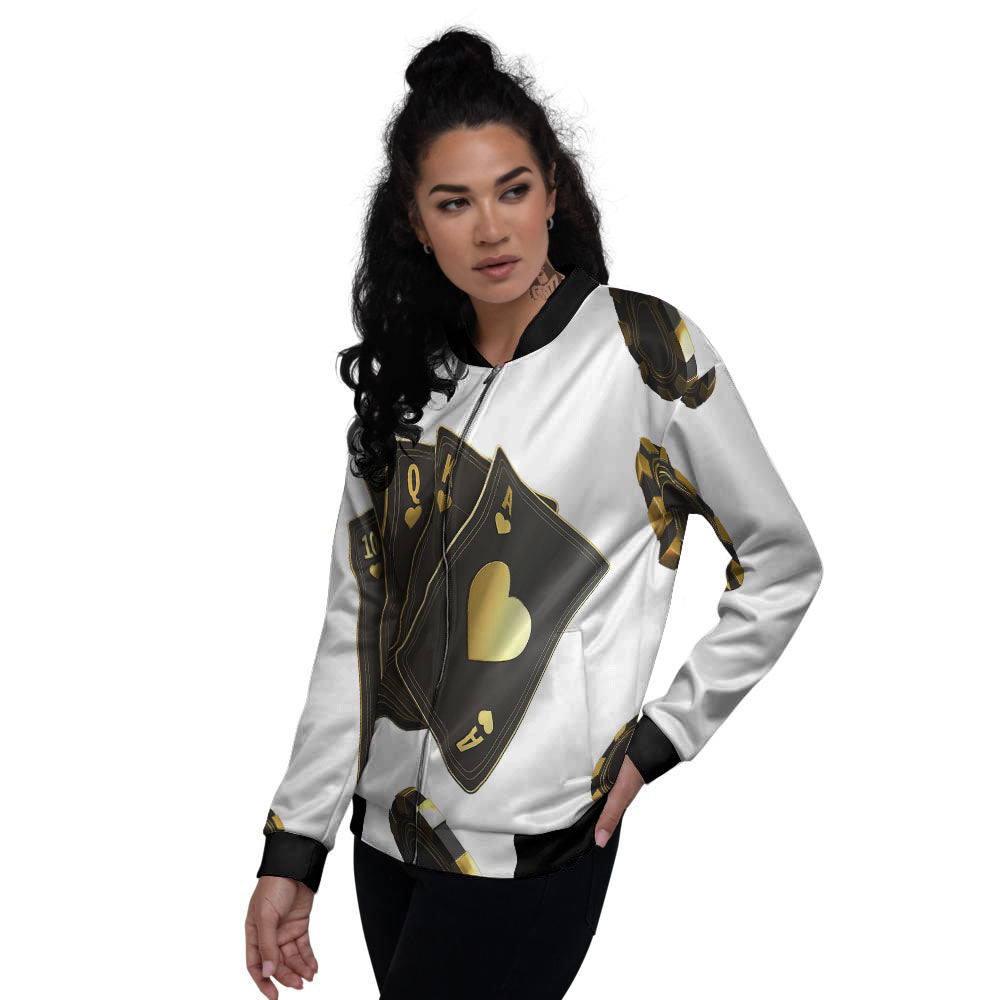 Poker Cards Print Women's Bomber Jacket-grizzshop