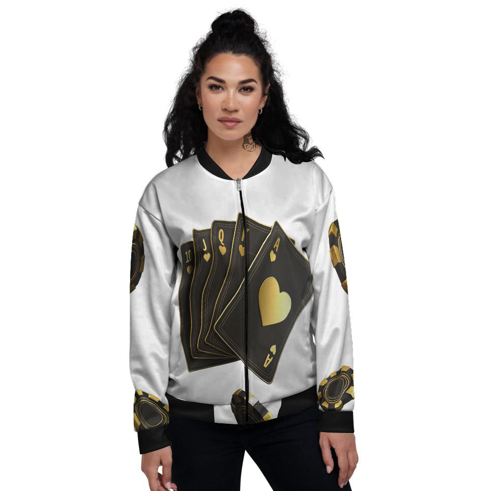 Poker Cards Print Women's Bomber Jacket-grizzshop
