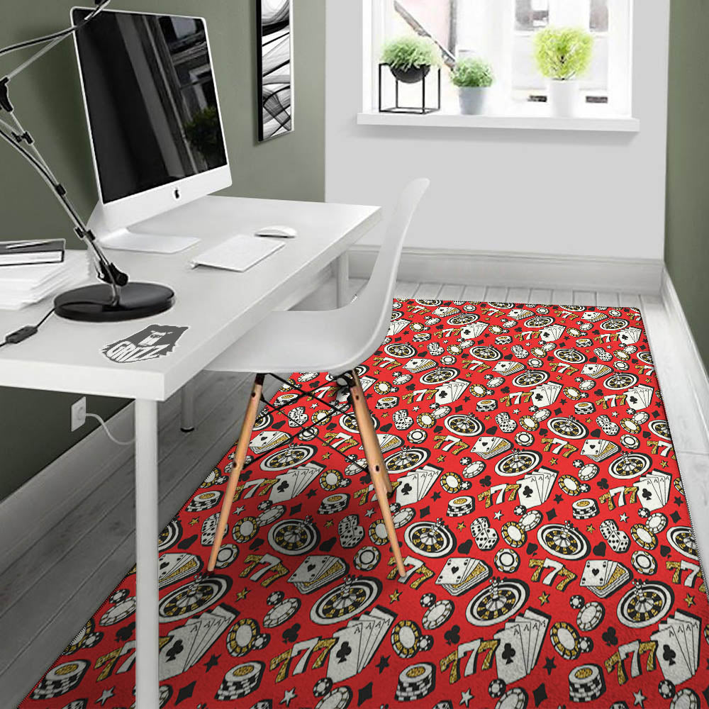 Poker Casino And Red Color Print Pattern Floor Mat-grizzshop