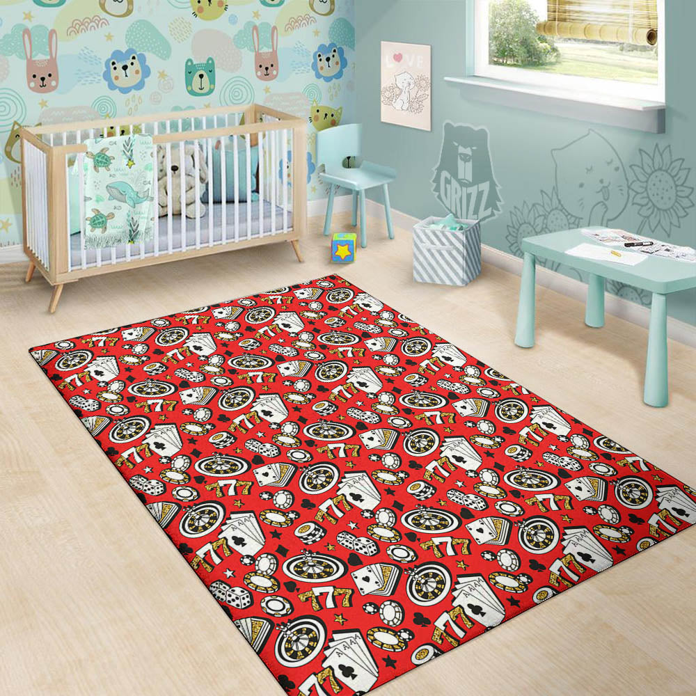 Poker Casino And Red Color Print Pattern Floor Mat-grizzshop