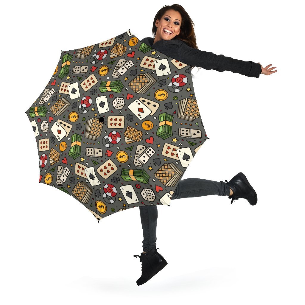 Poker Casino Pattern Print Automatic Foldable Umbrella-grizzshop