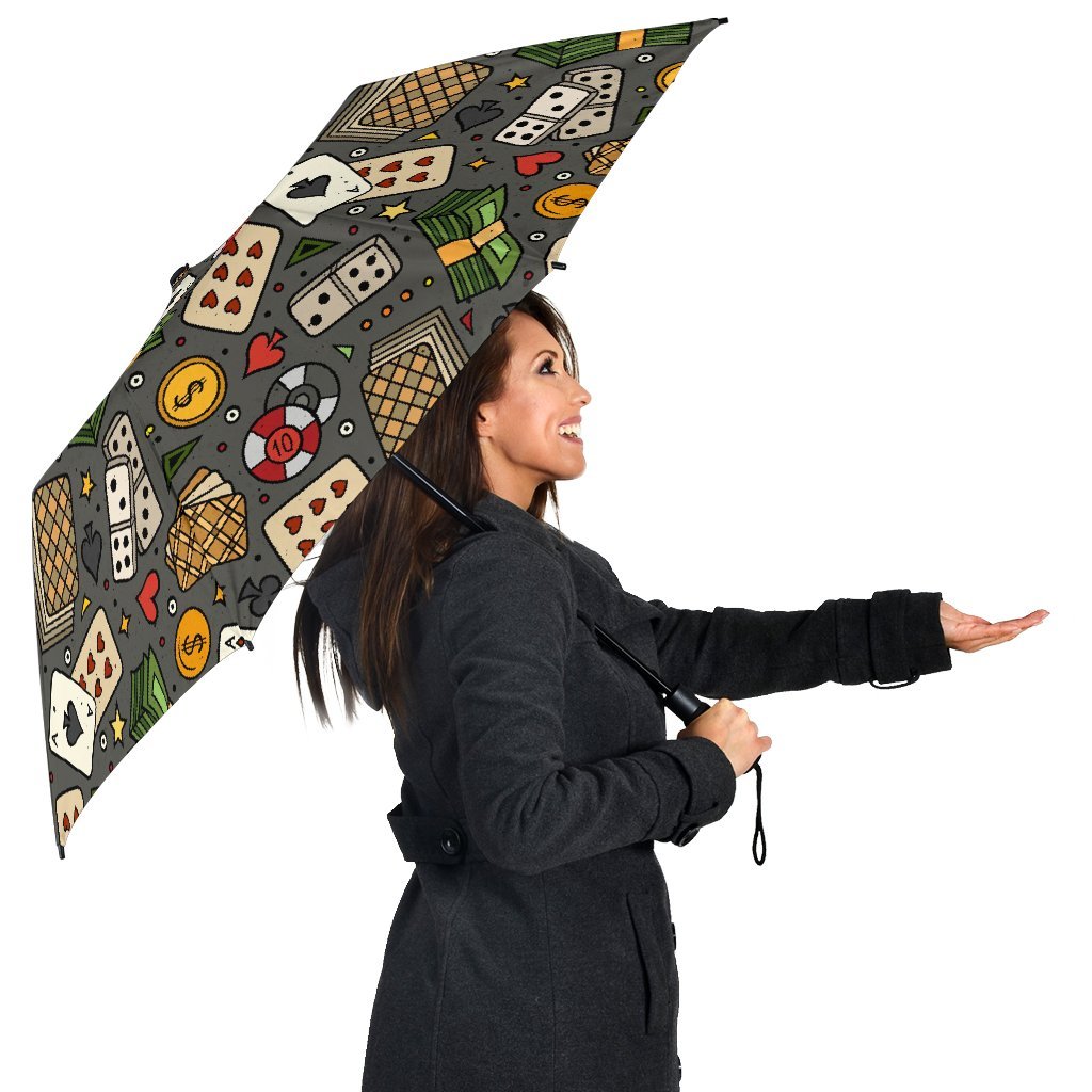 Poker Casino Pattern Print Automatic Foldable Umbrella-grizzshop