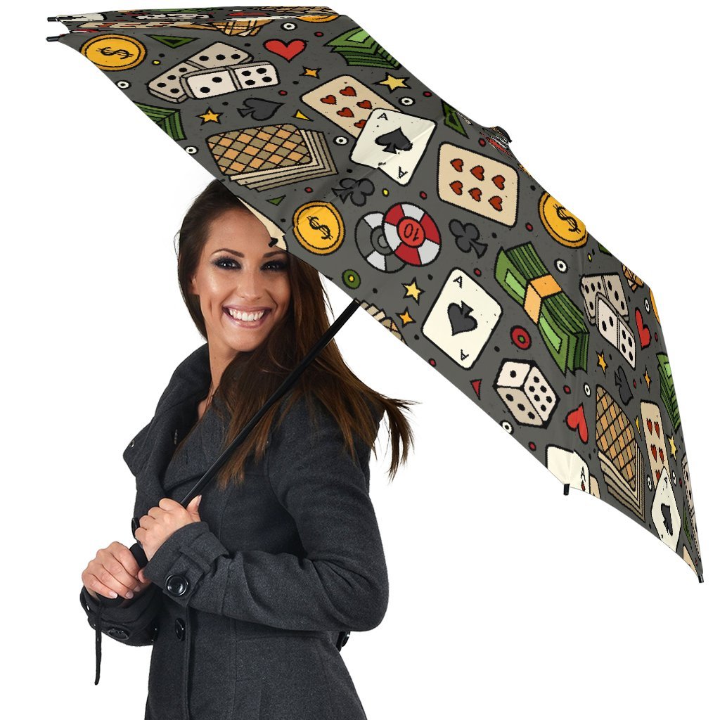 Poker Casino Pattern Print Automatic Foldable Umbrella-grizzshop