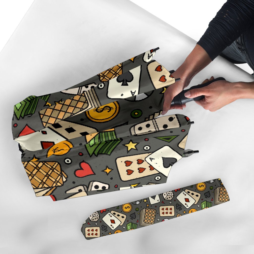 Poker Casino Pattern Print Automatic Foldable Umbrella-grizzshop