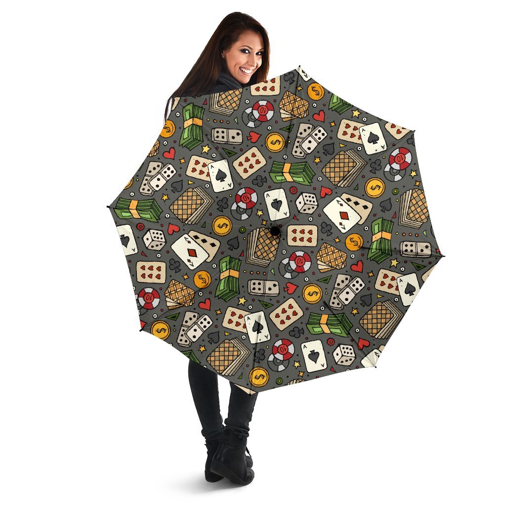 Poker Casino Pattern Print Automatic Foldable Umbrella-grizzshop