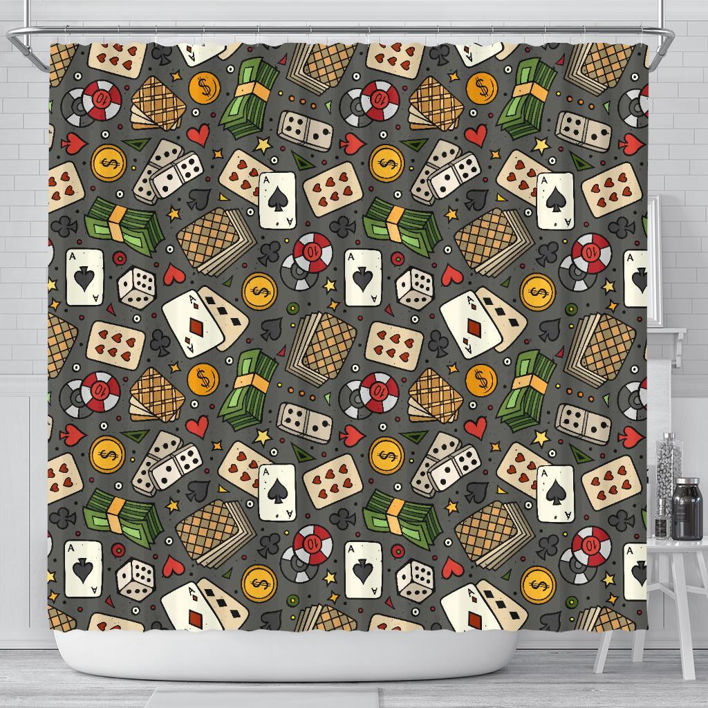 Poker Casino Pattern Print Bathroom Shower Curtain-grizzshop