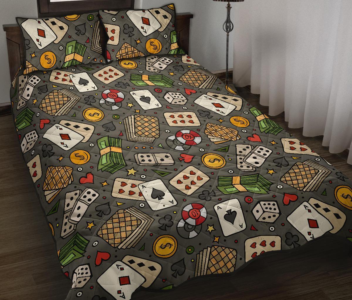Poker Casino Pattern Print Bed Set Quilt-grizzshop