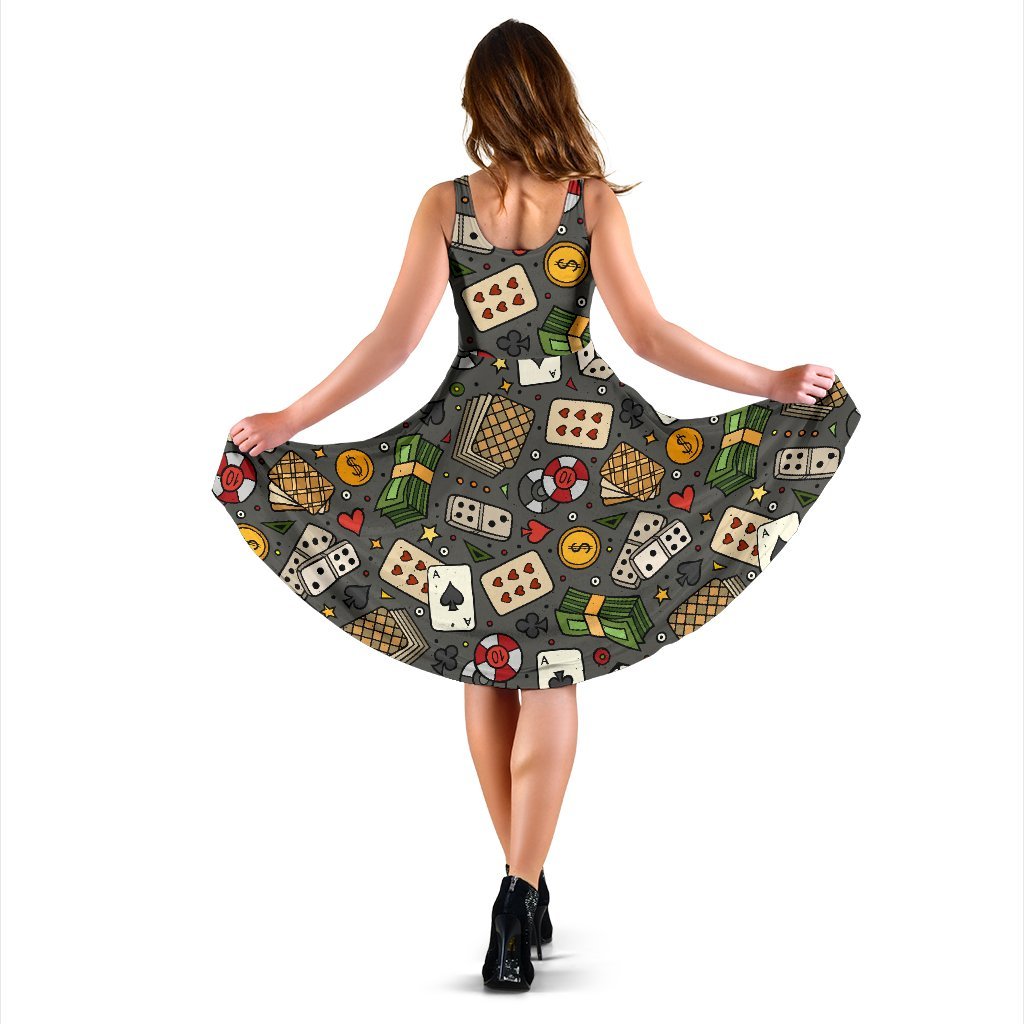 Poker Casino Pattern Print Dress-grizzshop