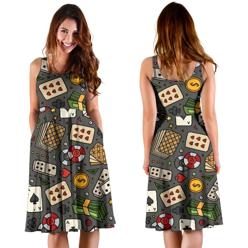 Poker Casino Pattern Print Dress-grizzshop