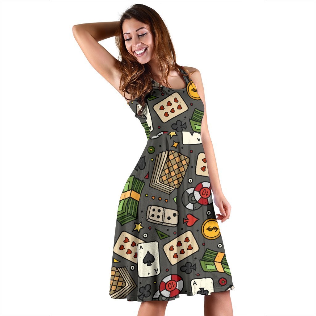 Poker Casino Pattern Print Dress-grizzshop